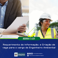 AGORA É LEI: Requerimento de Informação; e Criação de vaga para o cargo de Engenheiro Ambiental